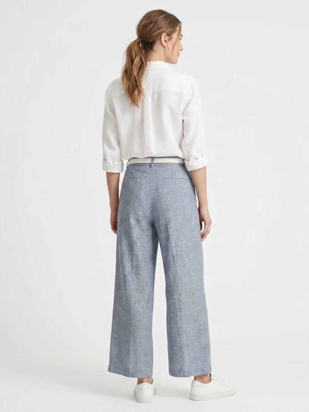 Lands' End High Rise Wide Leg 100% Linen Pleated Pants Size 12 Blue